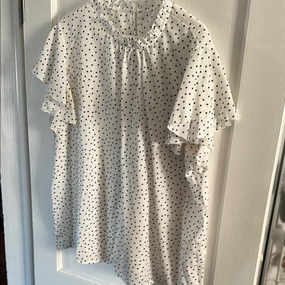 White Polka Dot Blouse with Keyhole back